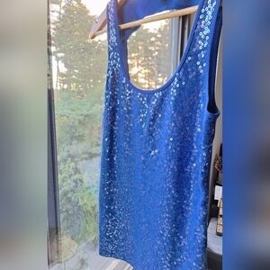 Express Women's Blue Sequin Party Top Size Small Sleeveless Glam